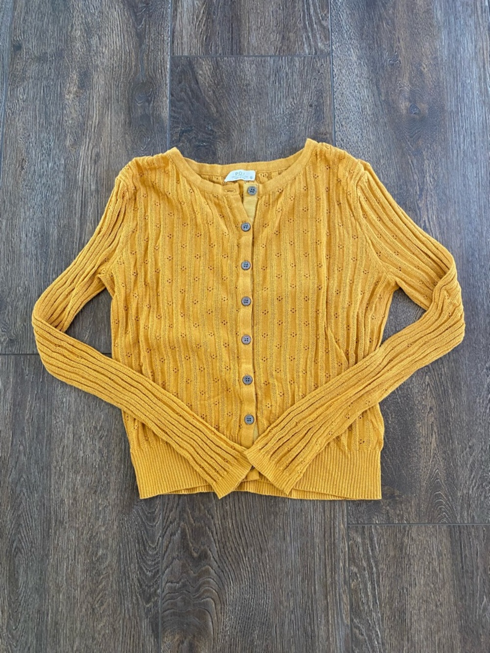 Point of View Mustard Yellow Button-Front Knit Cardigan